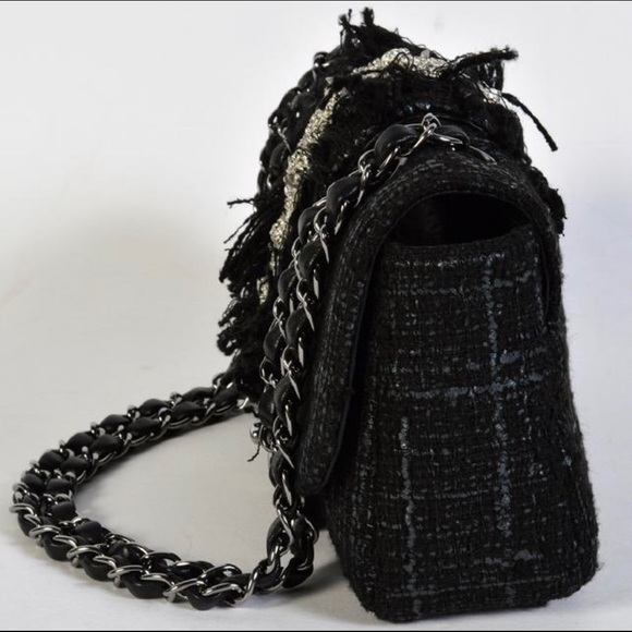 Chanel Black Tweed & Swarovski Crystal Fringe Flap - Picture 2 of 8